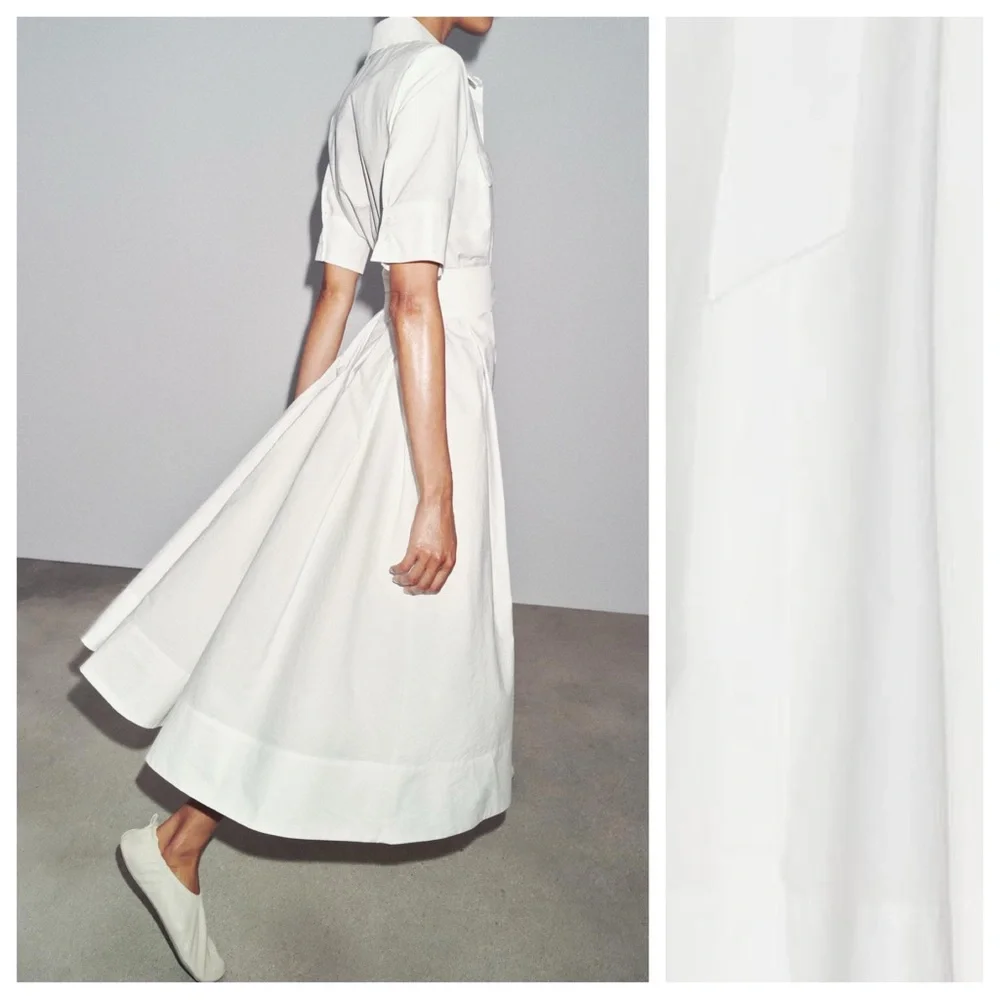 NWT. Zara ZW Collection Oyster-White Cotton Blend Midi Dress. Size M. - Picture 4 of 10